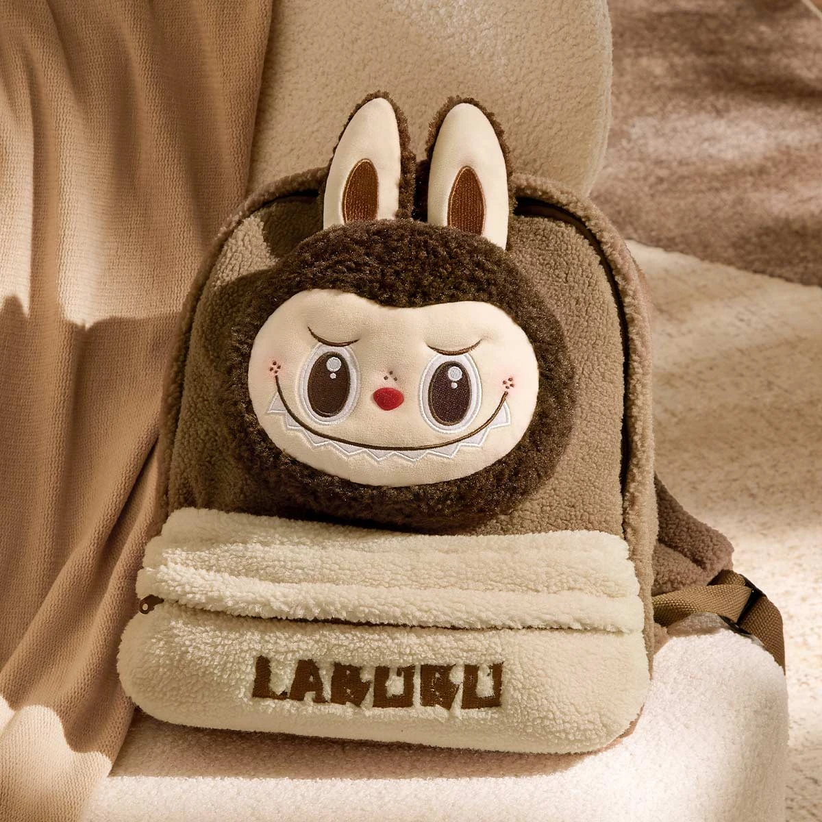 Classic Bag Series-LABUBU Berber Fleece Backpack (Brown) 2 Classic Bag Series-LABUBU Berber Fleece Backpack (Brown) - Image 2